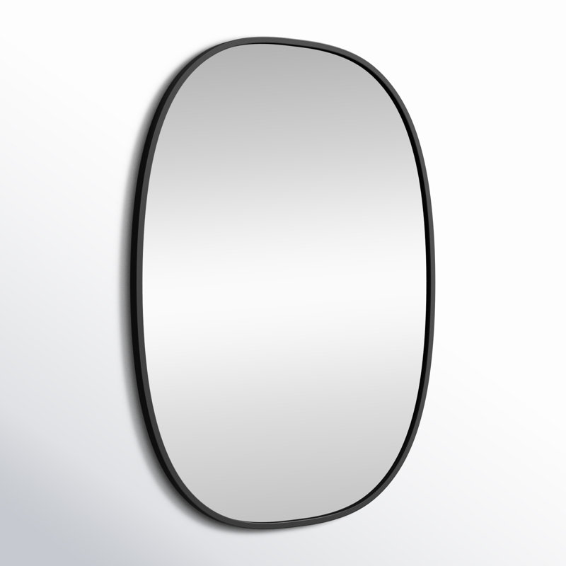 Sabine Metal Curved Oval Wall Mirror, Black, 40" x 30"