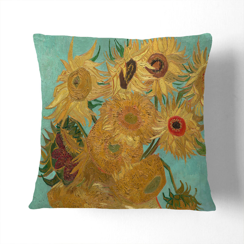 Vase With Twelve Sunflowers Square Throw Cushion, 55cm H x 55cm W x 20cm D