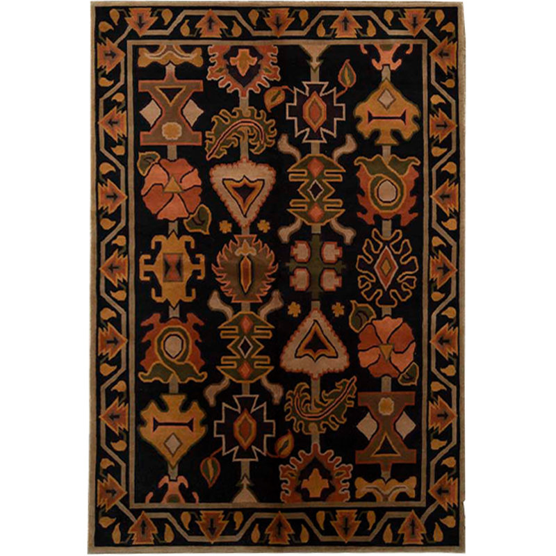 Hand-Knotted High-Quality Black and Black Area Rug