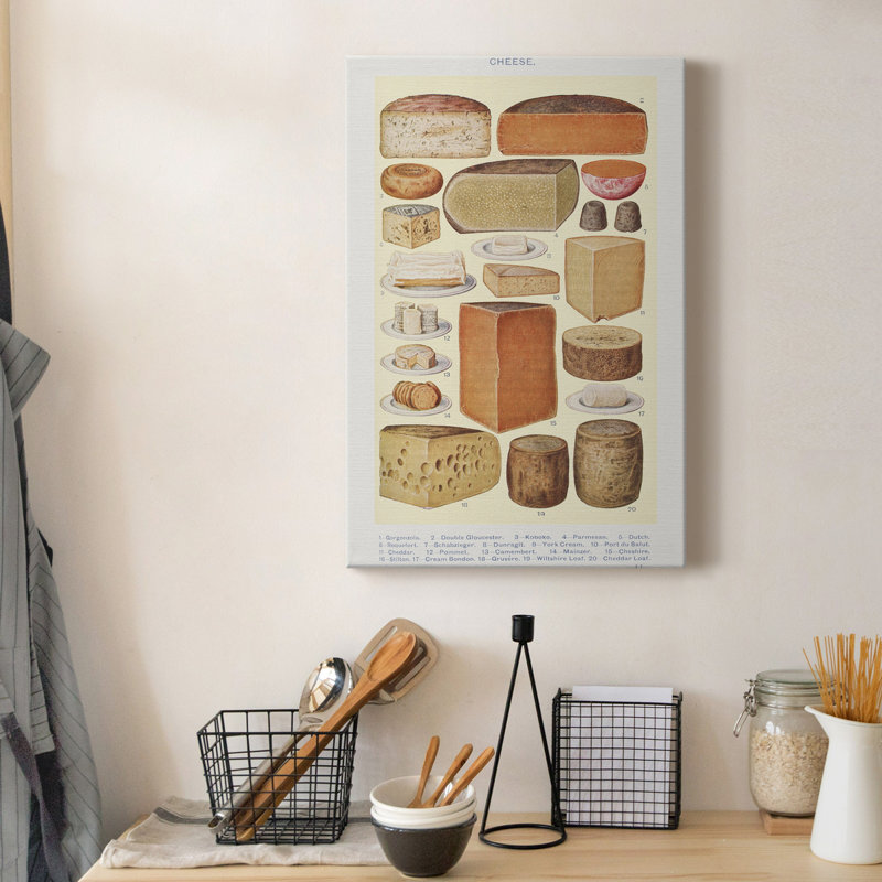 Fromages variés - peinture sur toile tendue, H 60 po x l 40 po x P 1 po