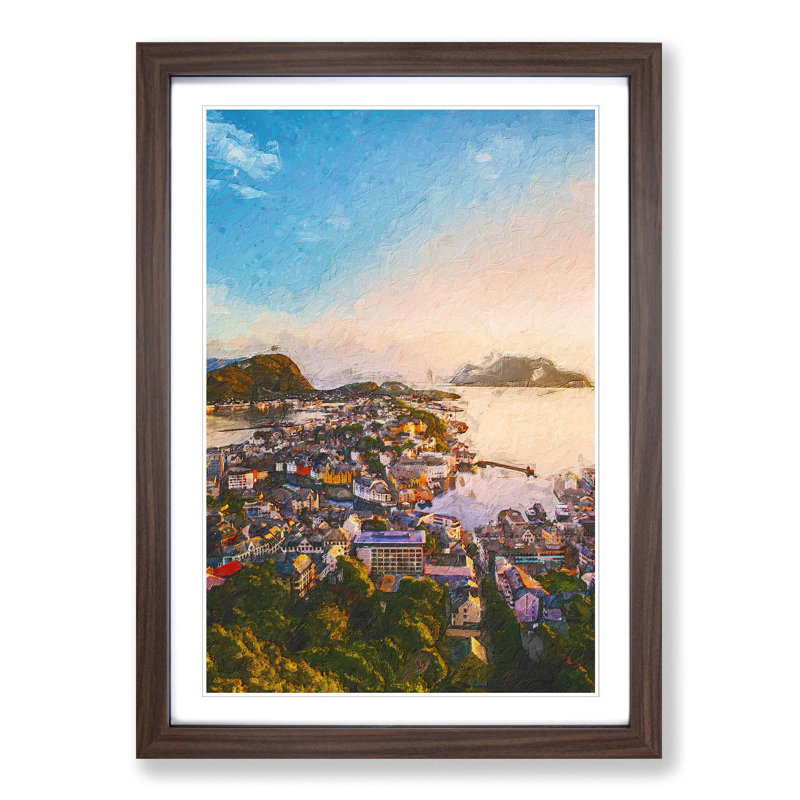 Alesund In Norway - Single Picture Frame Print, Walnut Framed, 45cm H x 33cm W x 2cm D