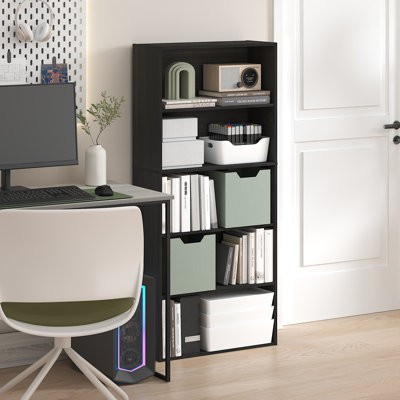 Furinno JAYA Book Shelf, 5-Tier Bookshelf, 52 Inch Tall Bookcase with Adjustable Shelf, 9.5 x 23.6 x 52.6, for Home Office, Bedroom, Living Room, Espresso