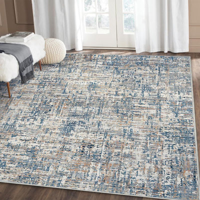 Abstract Blue / Grey Machine Washable Non-Slip 8' x 10' Area Rug 