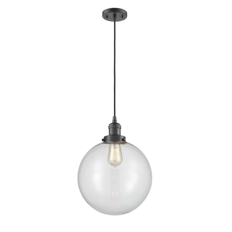 Luminaire sphère suspendu 1 lumières simple Lorene, DEL, Transparent, Bronze huilé