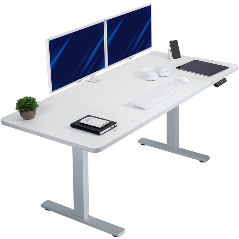VIVO Single Motor Electric Desk with Push Button Memory Controller, 48.5" H x 60" W x 30" D, White/Gray