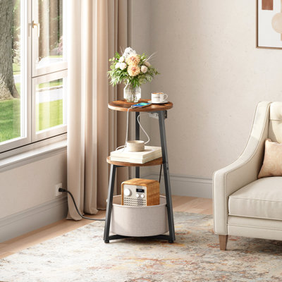 Small Round Side Table With Charging Station
