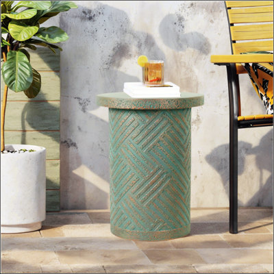 Cement Outdoor End Tables For Patio, Garden Accent Table, Modern Small Round Side Table For Indoor And Outdoor Use