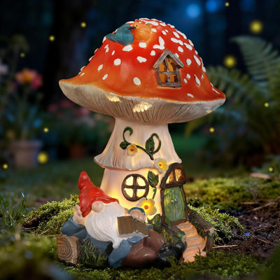 Figurine solaire de gnome champignon solaire, décoration de jardin de fée en résine