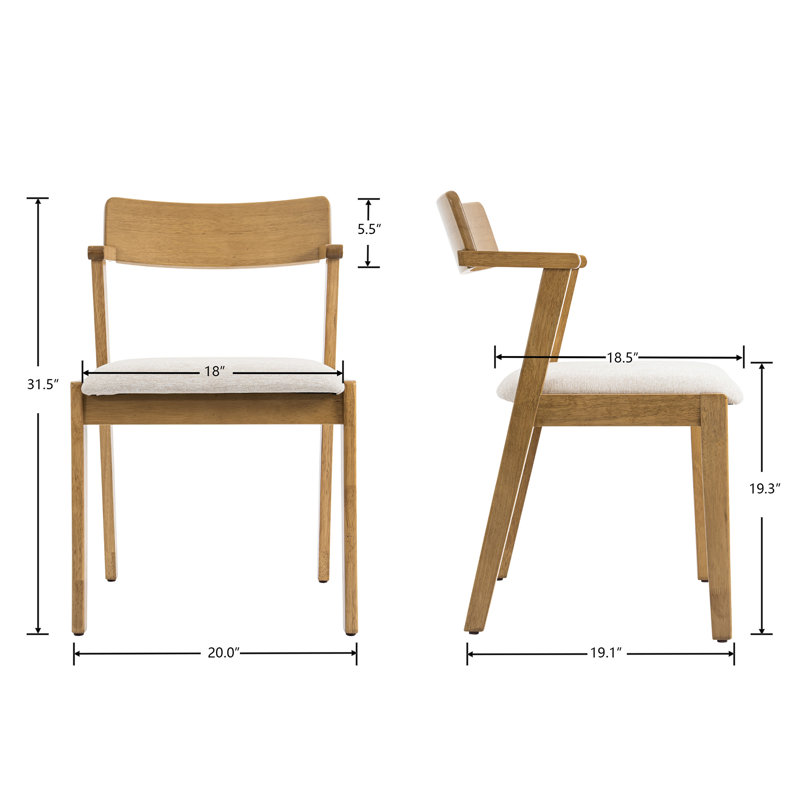 3-Piece Dining Set Mid-Century Modern Round Wooden Table & Upholstered Chair Set For Home, Kitchen, Dining Room, Natural