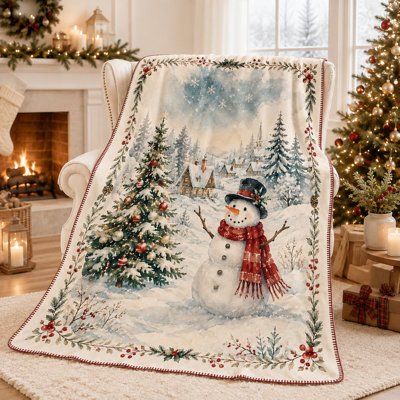 Couverture aquarelle avec bonhomme de neige Snowy Village