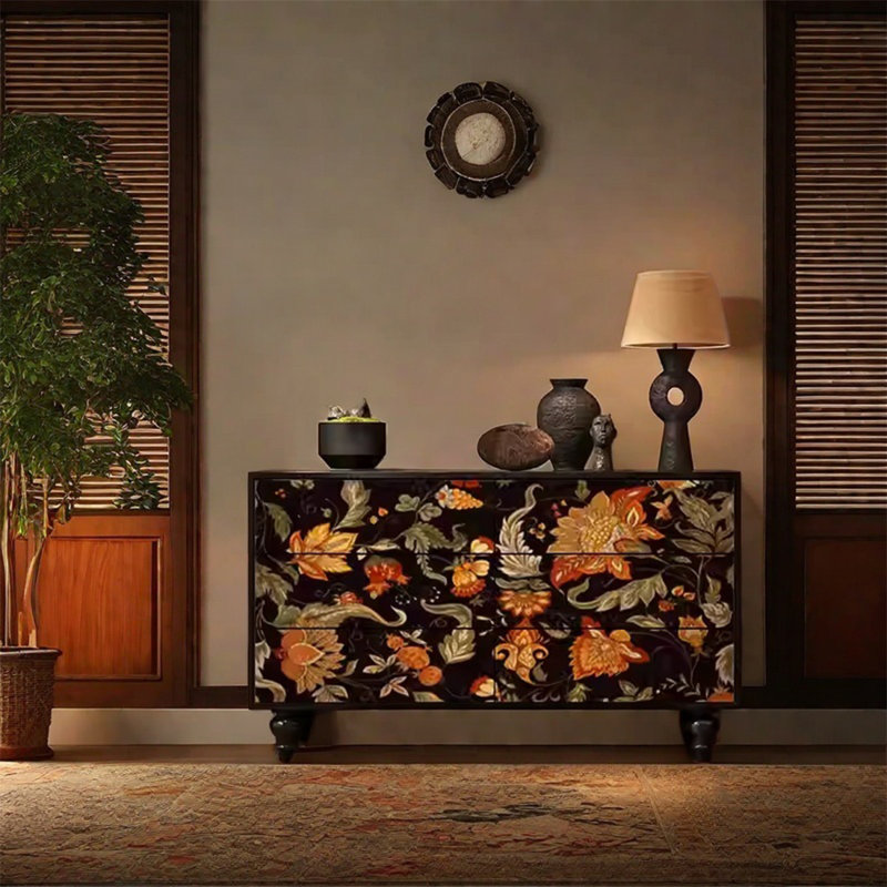 Buffet à 6 tiroirs avec cadre en bois de pin