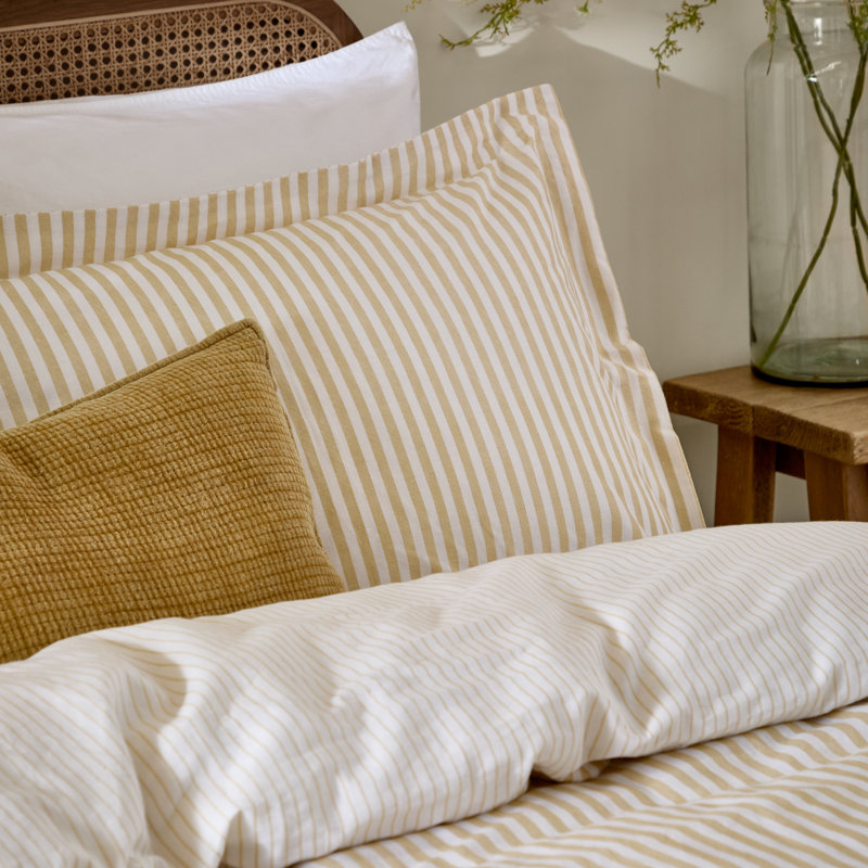 Hebden Cotton Striped Duvet Cover Set, Kingsize Duvet Cover Set + 2 Pillowcases , Yellow