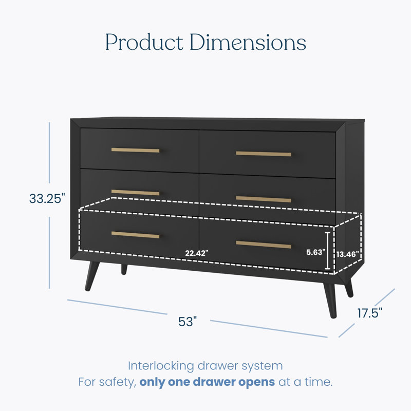 Cranbrook 6 Drawer Double Dresser, Ebony Black