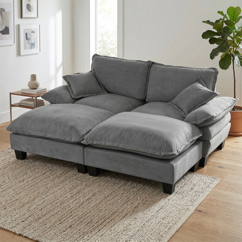 Canapé modulaire modulaire, canapé nuage avec conception de voilier, 2 repose-pieds mobiles et 2 coussins moelleux inclus, chenille confortable pour le salon