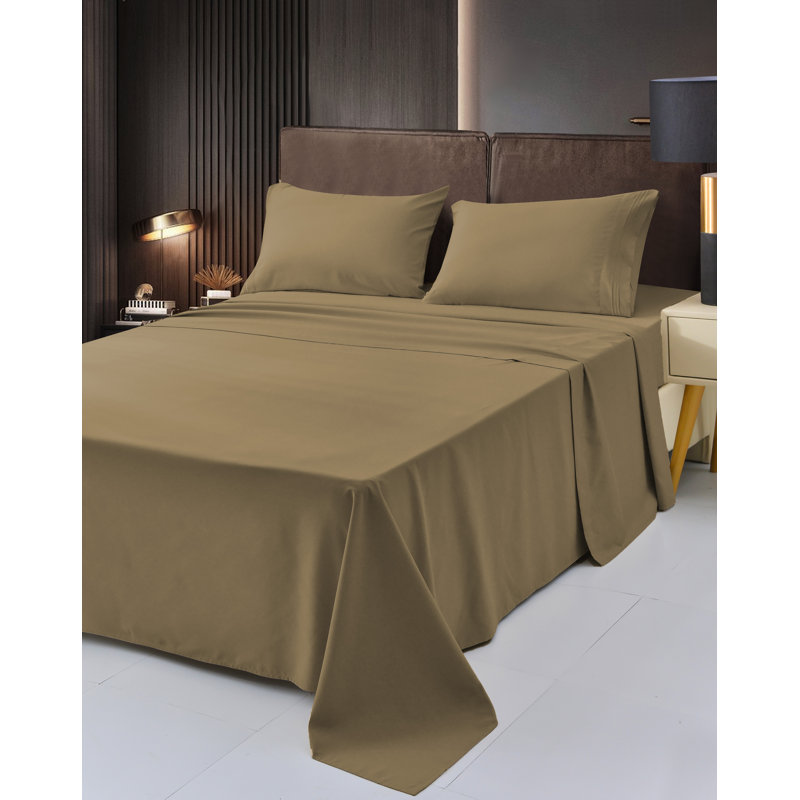 Ensemble de draps 1800 en rayonne de bambou, Simple, Marron