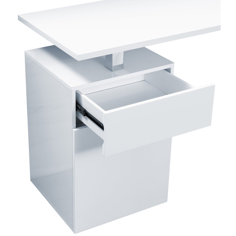 Computer Desk, Silver, Right, White