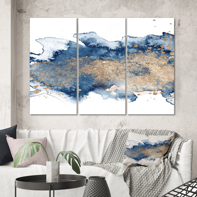Abstract Blue Gold Marble Clouds Canvas Modern - Marble Clouds II