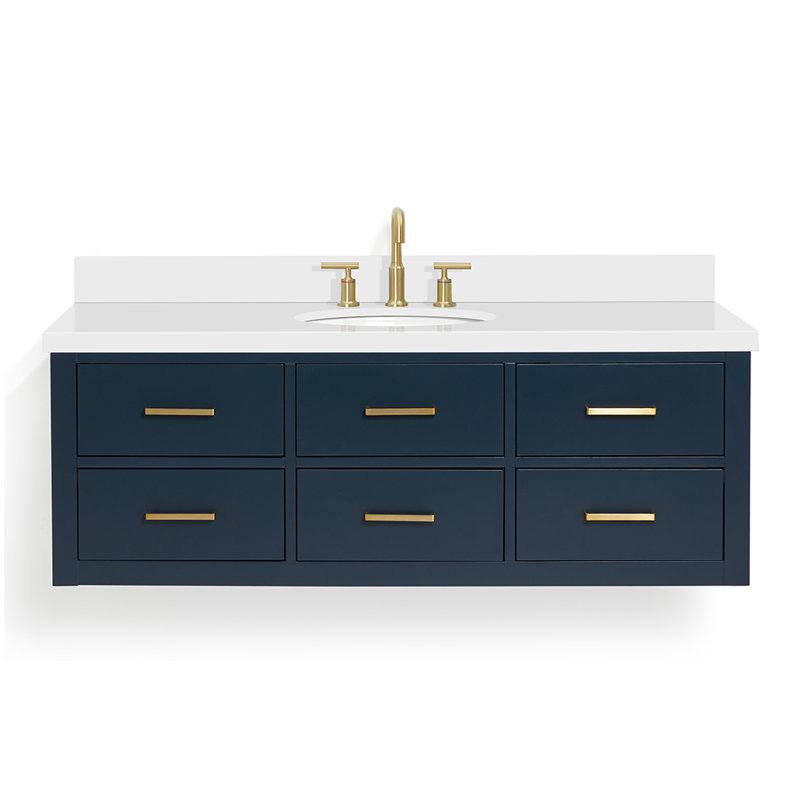 Ensemble de meuble-lavabo mural simple 55 po Macmullin, Bleu minuit, Laiton satiné