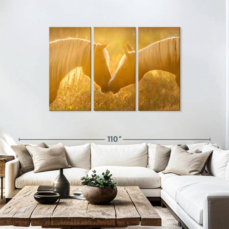 Hardie, coucher de soleil romantique, chevaux, H 48 po x l 74 po