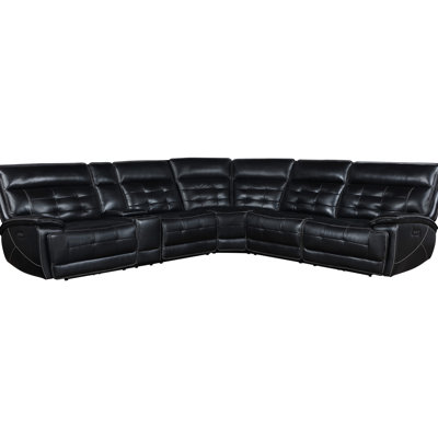 Top Grain Black Leather Dual Power Sectional With Back, Recline, And A Console Soft - Close Storage C Charging For Stylish Home Setup Reclining Leather, Design, Hidden Cup Rests Wireless Comfort Style