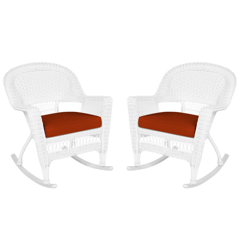Chaise berçante en osier Raenesha, Blanc, Rouge-orange