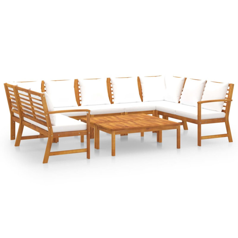 Chaise longue 9 pièces avec coussins, Crème