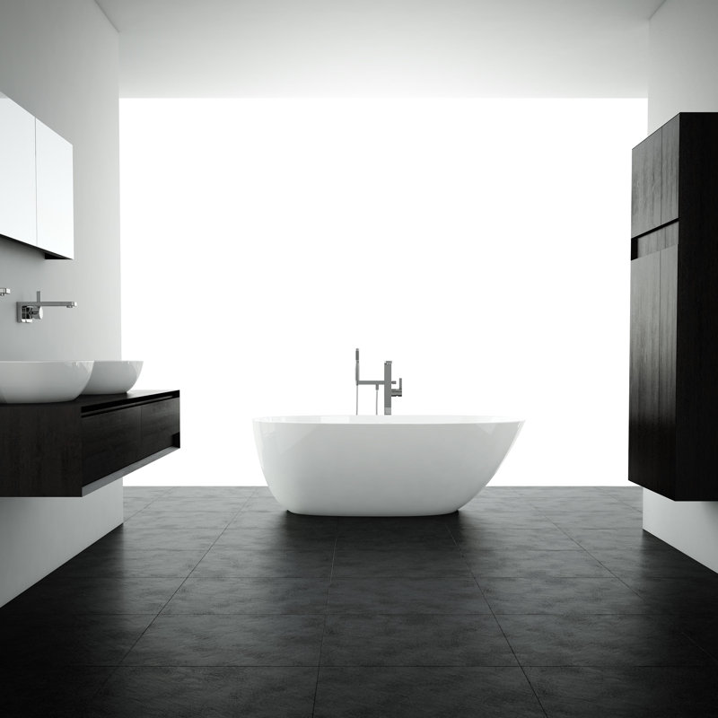 BE 66'' x 34'' Soaking Solid Surface Bathtub, Matte Black, Matte White