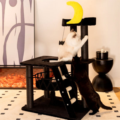 40.9" Nightfall Cat Tree With Coffin Bed, Black Cat Tower With Soft Mat And Sisal Scratching Posts