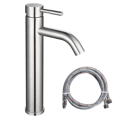 Aquaterior Single Handle Vessel Sink Faucet 12 inch Tall Bathroom Sink Faucet Hot and Cold Water Mixer Stainless Steel Single Hole Faucet Brushed Nickel