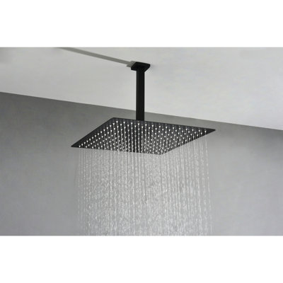 Pomme de douche noire matte de 16 po pour salle de bain - Simule les averses naturelles, la buse autonettoyante, convient aux raccords de tuyaux standard américains et convient à tous les bras