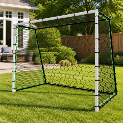 But de football de 3 x 2 m avec mur d'entraînement pour passes en retrait, cadre métallique sans outil et filet en PE pour l'entraînement individuel dans le jardin