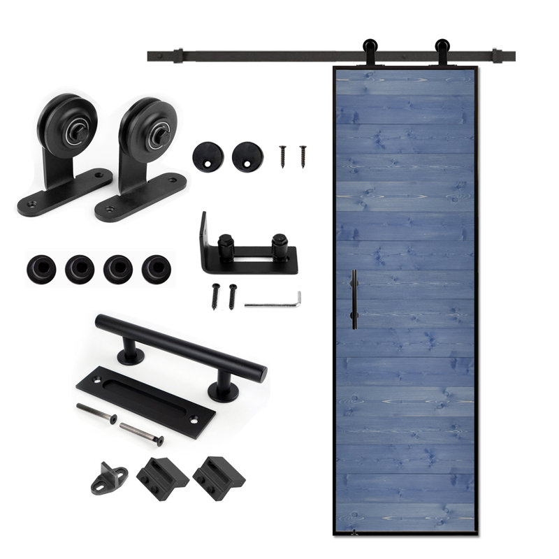 Porte de grange en bois avec quincaillerie d'installation - hauteur de 84 po, 28 po x 84 po, Bleu