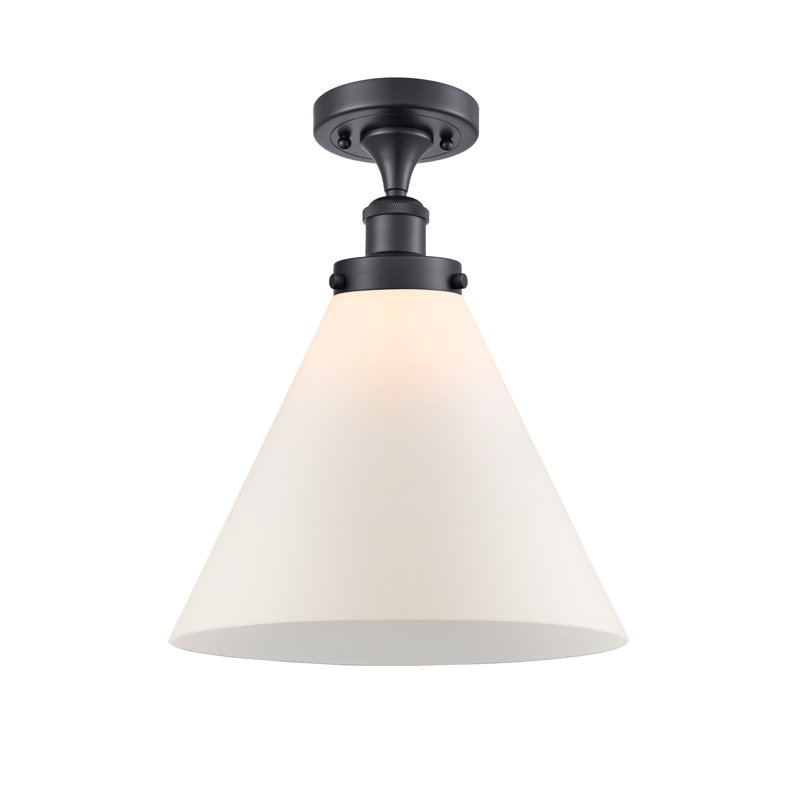 Plafonnier semi-encastré 1 lumière Ballston Urban Cone, Blanc mat, H 13 po x l 12 po x P 12 po, Noir mat