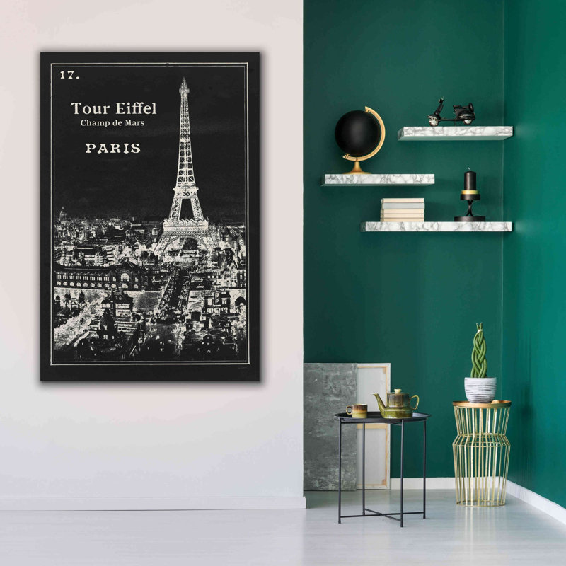 «Black Blueprint Map Eiffel Tower» par Sue Schlabach, estampe numérique sur toile, L 40 po x H 60 po