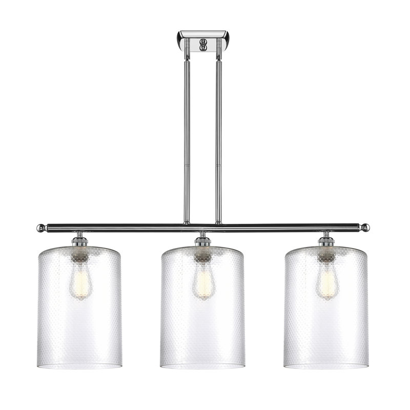 Luminaire suspendu tambour 3 lumières Dublin, Transparent, Chrome poli