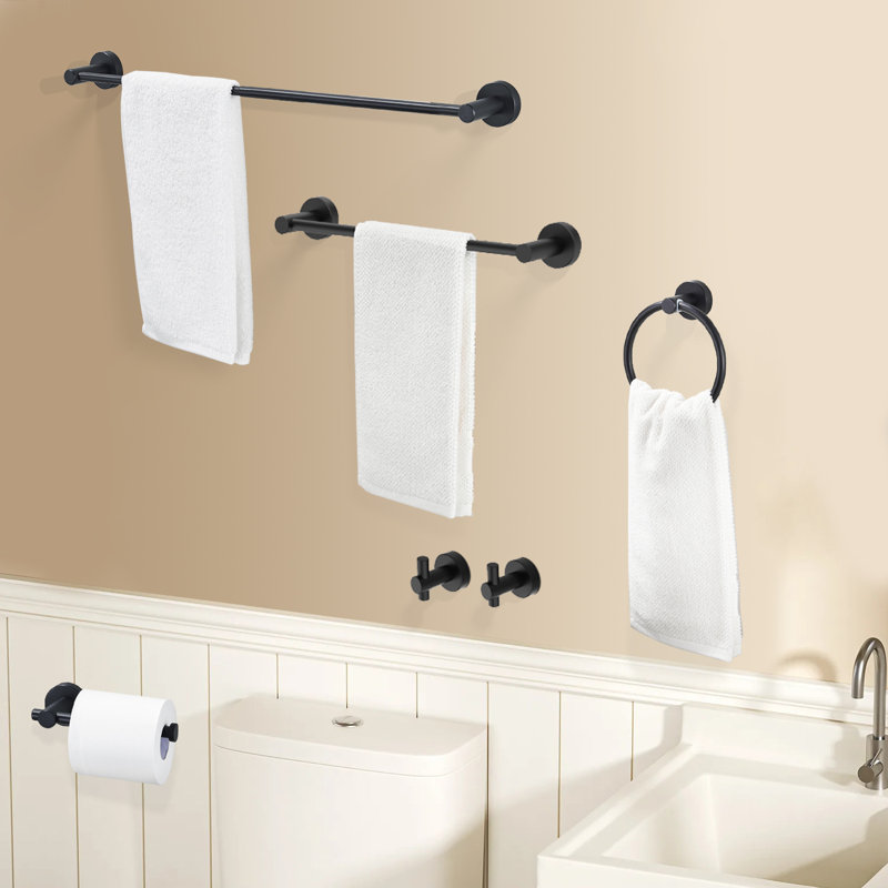Ensemble de quincaillerie de salle de bain en aluminium 6 pièces noir mat