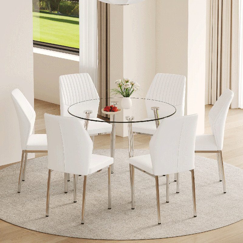 Ensemble de salle à manger 7 pièces Modern Modern - Plateau de table en verre avec 6 chaises