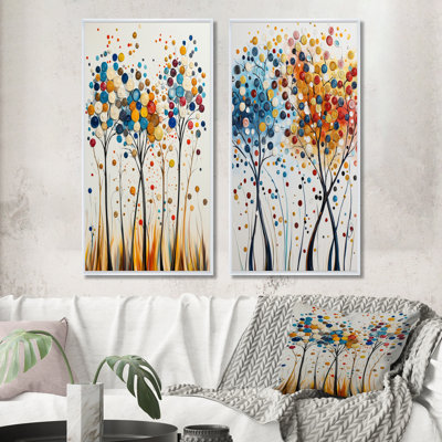 Ensemble de 4 pièces d'art mural orange et bleu 4 saisons Reflections I - abstrait Mid-Century