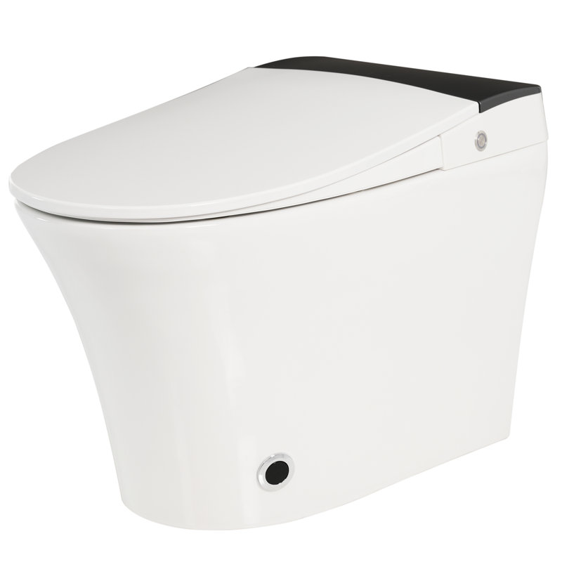 Toilette intelligente avec siège chauffant, toilette monobloc avec chasse d'eau automatique, sans bidet, capteur de pied bleu nuit, commande à bouton, conception de chasse d'eau en cas de panne de courant, couvercle à fermeture en douceur, siège blanc pour salle de bain