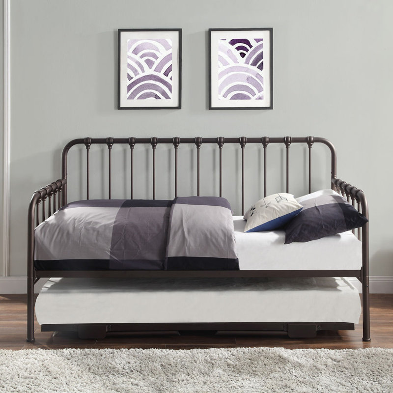 Daybed with Lift-up Trundle 1pc Finish Metal Frame Classic Design Home Furniture, Bronze