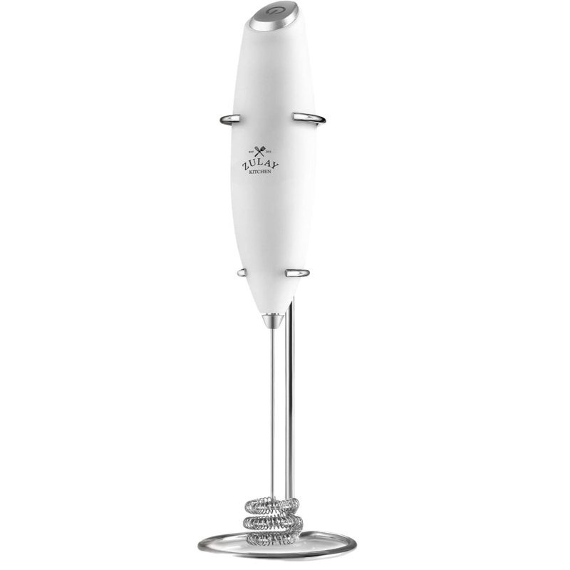 Zulay Kitchen Tornado Whisk Milk Frother With 4 Aa Duracell Batteries - Triple Whisk For More Power, White/Silver