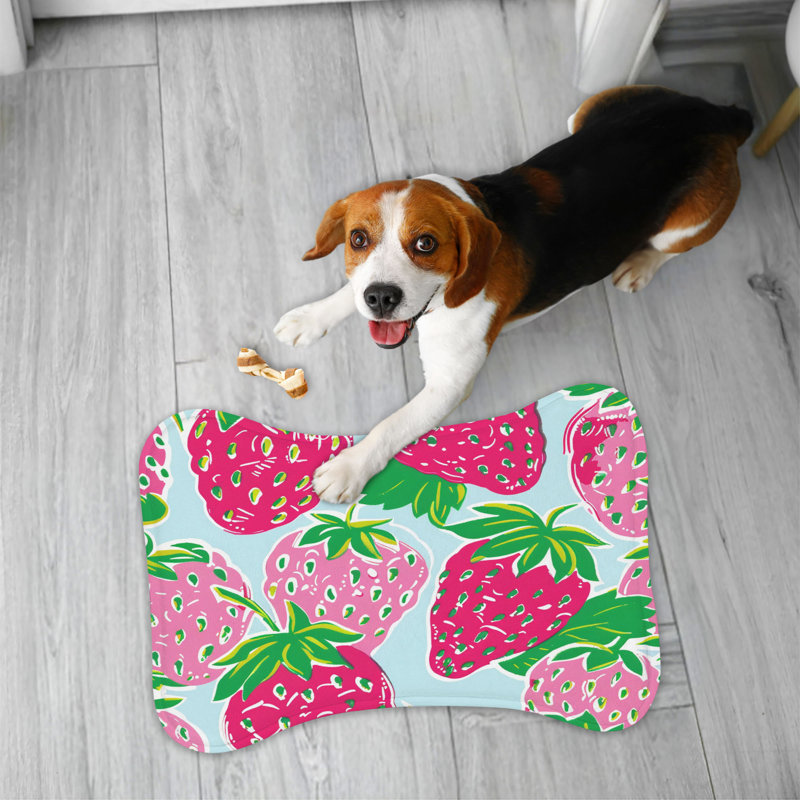 Preppy Strawberry Art - 1 Piece Bone Shape Feeding Mat