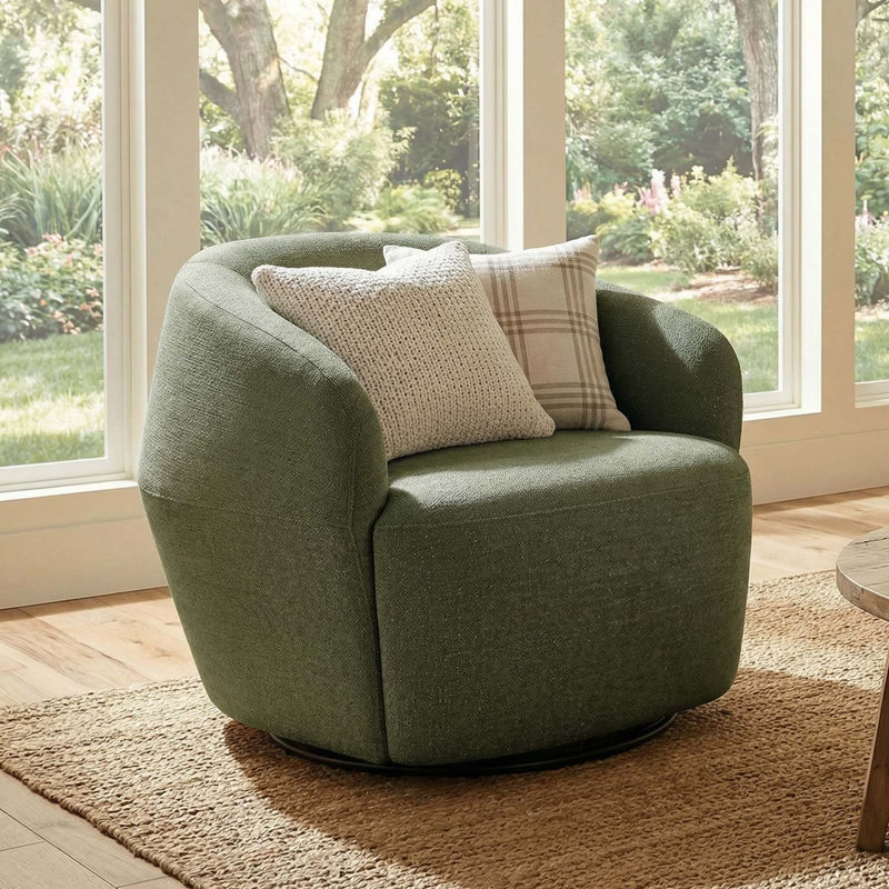 Ingetraut Upholstered Swivel Barrel Chair, Mellow Forest