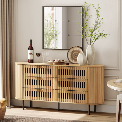 Mid-Century Modern Wooden Dresser with Slatted Design and 6 Drawers, Ideal for Living Room, Bedroom, and Hallway by Ebern Designs