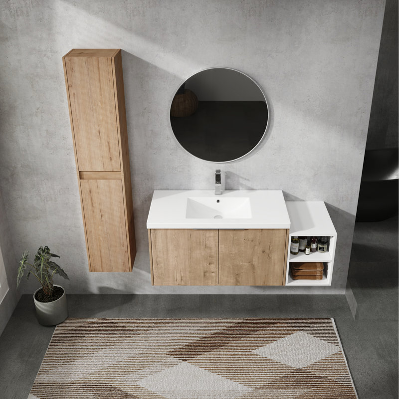 Meuble-lavabo de salle de bain avec lavabo et armoire latérale, système de porte, meuble-lavabo contemporain de 48 po et armoire, ambiance luxueuse