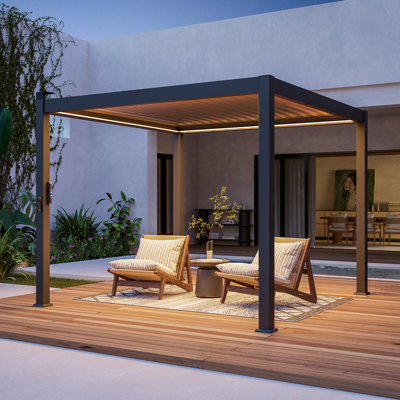LED Metal Pergola for Outdoor Garden with Adjustable Louvred Roof