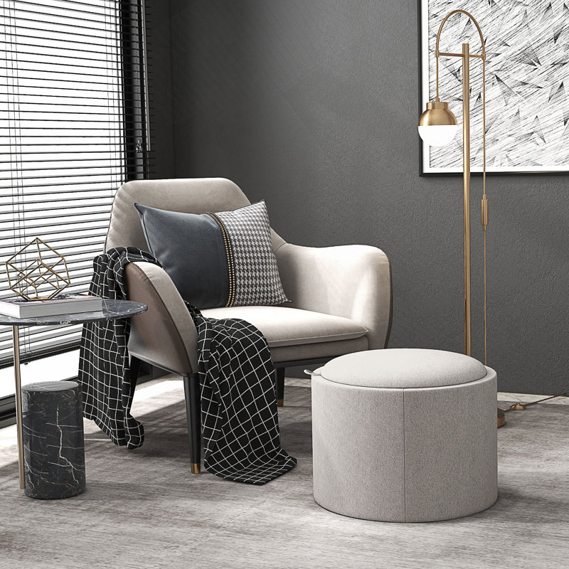 Table basse ronde avec repose-pieds avec plateau rabattable