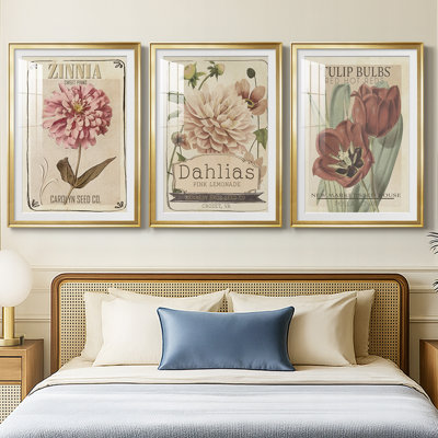 Vintage Seed Packets II  -Custom Framed  Premium Print W Matt - 3 Pieces