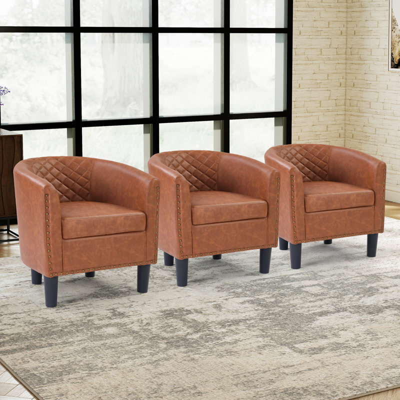 25.2" W Vintage Faux Leather Accent Chair With Tufted Back And Nailhead Trim, 3