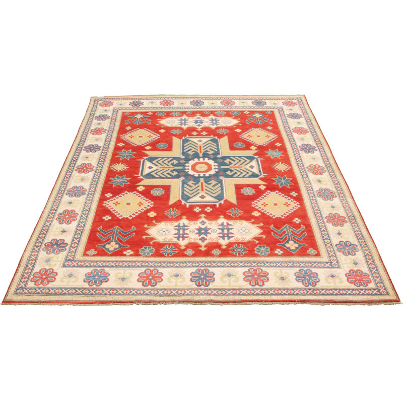 Tapis unique en laine noué à la main rouge Gazni des années 2010 de 8 pi 1 po x 10 pi 3 po Qaiden